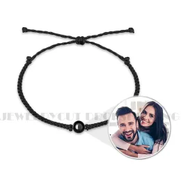 Armbänder Benutzerdefinierte Titanstahl Projektion Kreis Armband 925 Silber Paare Personalisierte Foto Memorial Valentinstag Weihnachtsgeschenk