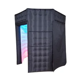 wholesale Free ship LED lighting Black octagon inflatable photo booth tent enclosure photobooth for rental with 2 doors 001