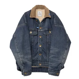 24AW Denim Veludo Lapela Jaqueta Quente Algodão Parka Casacos Nova Chegada