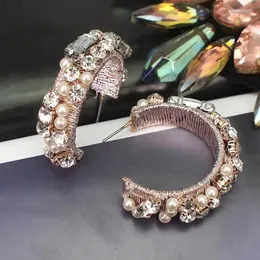 女性のためのスタッドイヤリングラインストーン手作り模倣真珠声明イヤリングウェディングジュエリーゴールデンシルバーカラーUKMOC