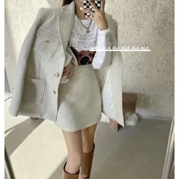 Moda Tweed Suit Ceket Etek Kadınlar İçin İki Parçalı Set Sonbahar ve Kış Blazer Mujer de Moda Set 240124