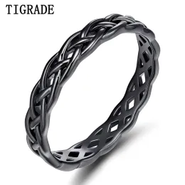 Rings Tigrade 4mm Black 925 Sterling Silver Jewelry Celtic Knot Ring 여성 영원한 결혼식 약혼 밴드 패션 Anel Rings Collar