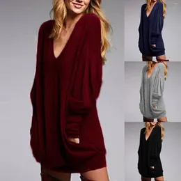 Vestidos casuais moda mulheres v-pescoço vestido sólido manga longa outono e inverno senhoras 2024 venda roupas vestidos