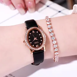 Womens oval advanced sense light luxury fashion diamond-set small dial belt waterproof quartz watch C4