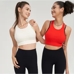 LL Women’s Yoga 2024 Cross Border New Contrast Contract Seamfless Yoga Bra Fake Beaft Beauty Back Litness Clothes Sports Top Top Integrated Women’s