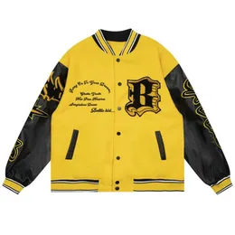 Giubbotto bomber da uomo fiammato americano vintage patchwork in pelle con lettera ricamo giacca a vento oversize streetwear donna giacche 240126