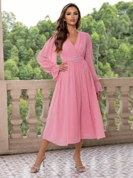 Casual Dresses Yissang Surplice Neck Flare Sleeve Belted Dress