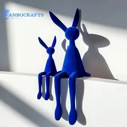 Flocking Rabbit Staty Home Decoration Modern Nordic Söt djurharts Art Sculpture Crafts Desktop Office Room Ornament 240123