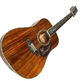 41 inch full KOA wood abalone inlaid 12 string black finger acoustic guitar