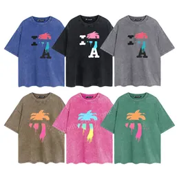 Tasarımcı Erkek Pa T-Shirt Lüks Vintage Retro Yıkanmış Tees Baskı Palms Tişörtler Erkekler Bayan Açısı Kısa Kollu Hip Hop Sokak Giyim Üstleri Giyim Giysileri Pa-8