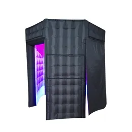 wholesale Free ship LED lighting Black octagon inflatable photo booth tent enclosure photobooth for rental with 2 doors-01