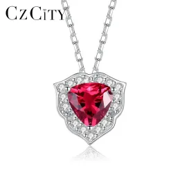 Necklaces CZCITY 925 Sterling Silver Pendant Necklace Ruby Gemstone Classic Fine Jewelry for Women Bride Engagement Christmas Gift SN609