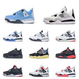 Jumpman 4s Kids Military Black Basketball Shoes Baby Red Thunder Union Union 4 Black Cat All White Pink Pure Money Trainers Girl Retro What the Tennis Sneakers X5