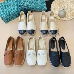 디자이너 Espadrilles Flats for Women Dress Shoes Leather Espadrille Loafers Womens Low Platform Heel Espadrilles Brown Black Beige Comfy Casual Loafer 신발 35-42