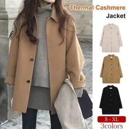 Dick geschnittener Wollmantel für Damen im koreanischen Stil, Baumwollfutter, mittellange gesteppte Wolljacke für Herbst und Winter 240122