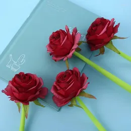 4pcs/الكثير من زهرة الوردة الوردية الناعمة الهلام المحايدة القلم الأسود الحبر الأزرق الرومانسي محاكاة الزفاف الأحمر قرطاسية