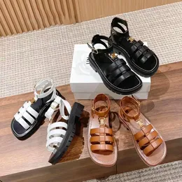 luxury Designer sandal Leather Platform shoe Women Men Slipper fashion Summer loafer brown black Casual shoes Flat beach slide outdoor Sliders walk Mule box sandale