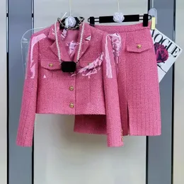 Primavera conjunto de vestido de duas peças para mulheres conjunto de terno de negócios para mulheres 2 peças roupas xadrez tweed curto blazer jaqueta e saia conjunto 240118