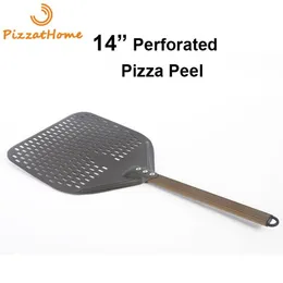 PizzAtHome 14 12 Inch Perforated Pizza Peel Rectangular Pizza Shovel Hard Coating Paddle Short Pizza Tool252Y