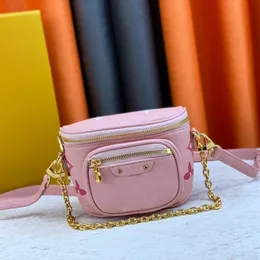 Sacos de qualidade espelho mini bumbag designer cintura saco de luxo cinto saco de peito rosa tela de seda crossbody bolsa de ombro das mulheres carteira m82347