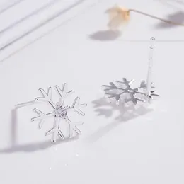 Stud Oorbellen PANJBJ Zilver Kleur Zirkoon Sneeuwvlok Oorbel Voor Vrouwen Meisje Kerst Geometrische Eerlijkheid Sieraden Verjaardagscadeau Drop