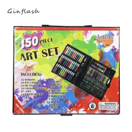 용품 ginflash 150pcs/set crayon 수채화 드로잉 그림 세트 워터 컬 펜 오일 파스텔 페인트 브러시 드로잉 도구 아트 스쿨