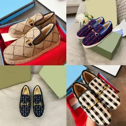 Mocassins de inverno femininos muller, botas casuais de lã texturizada, sapatos de borracha, entressola plana, casa feminina, verificação de tweed, caminhada quente