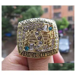 1989 Saskatchewan Roughriders the Grey Cup Championship Ring com caixa de madeira Men Fan Lembrança Presente Atacado Drop Delivery Dhkle LUVP