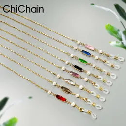 Chichain elegante pérola frisado cristal óculos colar para mulheres chique colorido cristal pérola óculos suportes correntes 240124