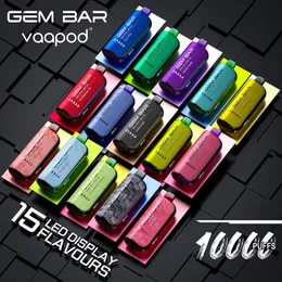 Vape puff 10000 GEM BAR Descartável E-cigarros Recarregáveis vapes pods dispositivo 100% Autêntico com display LED 15 sabores