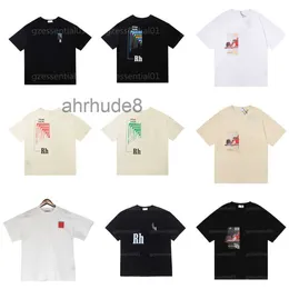 Mens Designer T Shirt Rhude for Men Summer Elty Woman Thert The Hite Print Prick Tunnel Graphic Hip Hop Trend Shorts Shirts Tshirt TMPN