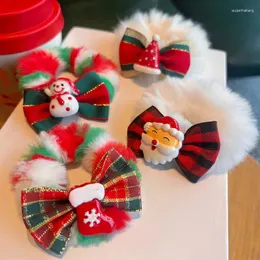 Accessori per capelli Fiocco scozzese Cravatta in peluche Corda di Natale per ragazze Anello di alce di Babbo Natale Coda di cavallo Decorazione del partito