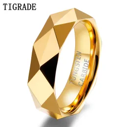 Bandas Tigrade Unissex 6mm Anel de Carboneto de Tungstênio Seção Rômbica Ouro, Prata, Cor de Ouro Rosa Alta Polido Homens Mulheres Bandas de Casamento