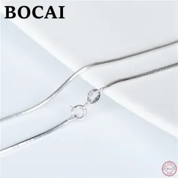 Necklaces BOCAI S925 Sterling Silver Necklace for Women Men New Fashion 0.8mm 1.2mm Snakechain Pure Argentum Jewelry Free Shipping