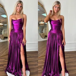 Dark Purple Sexy Prom Dress Metalic sem alças