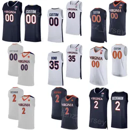 College Virginia Basketball 35 Leon Bond III Trikot Frau Jugend Mann 13 Ryan Dunn 0 Blake Buchanan 2 Reece Beekman 34 Jacob Groves 11 Isaac McKneely Marineblau Weiß