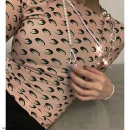 Marine Serre Versione corretta della camicia base luna marina con stampa intera mezzaluna all'interno T-shirt a maniche lunghe con protezione solare elastica doppia luna per donna