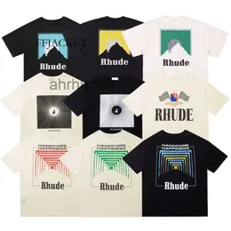 RH Tasarımcılar Erkek Rhude Nakış Tişörtleri Yaz Mektubu Polos Gömlek Kadın Tshirts Giyim Kısa Kollu Büyük Artı U54R