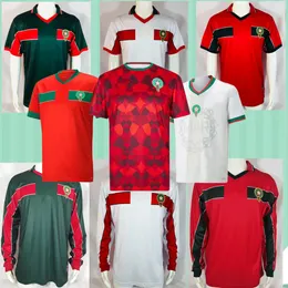 2023 2024 Marruecos Jerseys de fútbol Inicio Rojo Visitante Blanco HAKIMI ZIYECH ALIOUI MUNIR Calidad 22 23 24 Maillots de Foot Maillot Maroc retro 1998 manga larga