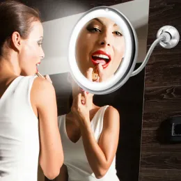 Aynalar LED Işık Makyaj Aynası 10 Kez Büyütme Masaüstü Makyaj Aynası Banyo Masaüstü Emme Kupası Dolgulu Dolgu Işık Katlanması WF