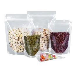 Transparent Food Packaging Self seal Bag Clear Stand Up Sealed Storage for Tea Nuts Candy Snack Reusable Pouch LX6346