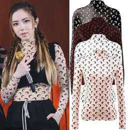 Marine Serre Novo rapper Deng Ziqi camisa com fundo da mesma lua roupas protetor solar camada interna feminina de seda gelada com manga comprida fina camiseta de outono e inverno