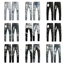 Luxury Fashion Designer Casual Mens Purple Brand Spring and Autumn New Men Women Torn Motorcycle Classic Street Hip Hop Patchwork Jeans