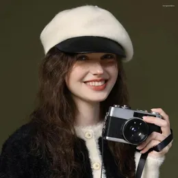 Berets Vintage Beret Стильные французские шляпы для женщин Классическая осень/зима шерстяные восьмиугольные кепки Sboy Warm
