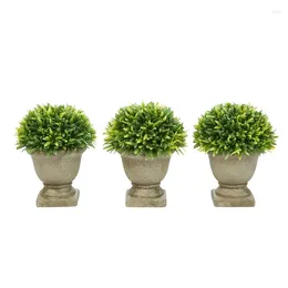 Dekorative Blumen Künstliche Podocarpus-Graspflanze im Betontopf – künstlicher dekorativer Formschnitt für den Innenbereich, rund, 3er-Set, 19,1 cm