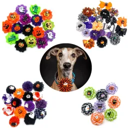 Coleira de cachorro estilo halloween, 50 peças, acessórios para coleira de cachorro pequeno, gravata borboleta, acessórios de coleira de flor para cachorro, acessórios de coleira de flores