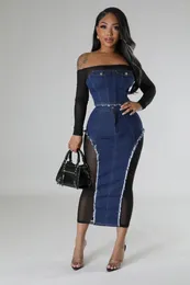 Work Dresses CINESSD 2024 Women's French Romantic Heavy Industry Fashion Mesh Denim Stitching See-through Tube Top Skirt Two-Piece Suit