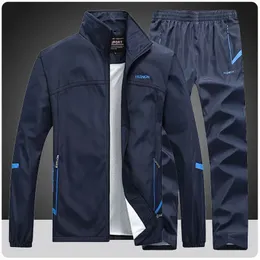 Casual masculino agasalho primavera outono duas peças conjuntos de jaquetas sweatpants corredores masculino zíper moletom terno outfit 240124