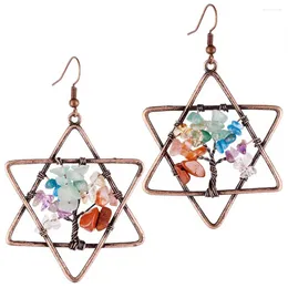 Dingle örhängen Tree of Life Chakra Crystal Stone Women Drop Star David Hexagram Natural Tumbled Hook Earring smycken