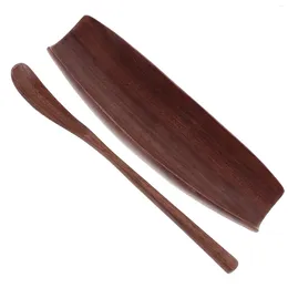 Teaware Sets Bamboo Tea Spoon Black Walnut Zen Solid Wood Pick Set Coffee Accessories Small Metal Scoop